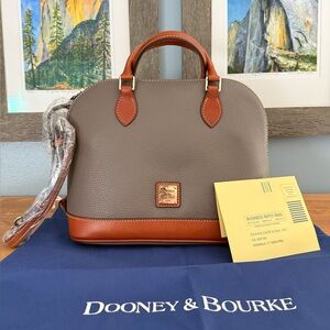 NWT Dooney & Bourke Pebble Leather Zip Zip Satchel, Elephant